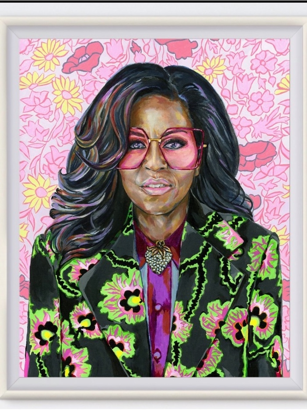 Vibrant Floral Portrait Art Print - Pink & Green NIB